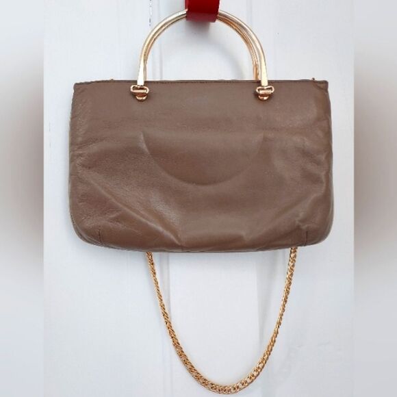 Vintage 60s Stylecraft Miami Taupe Leather Convertible Chain Strap Handle Bag - Picture 1 of 14